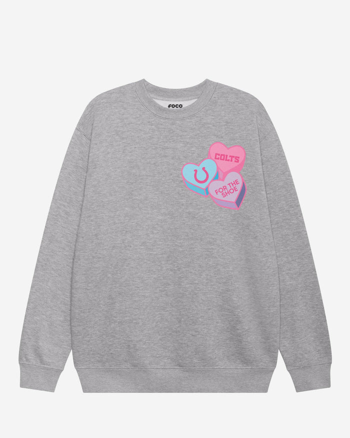 Indianapolis Colts Candy Heart Crew Neck Sweatshirt FOCO Athletic Heather S - FOCO.com