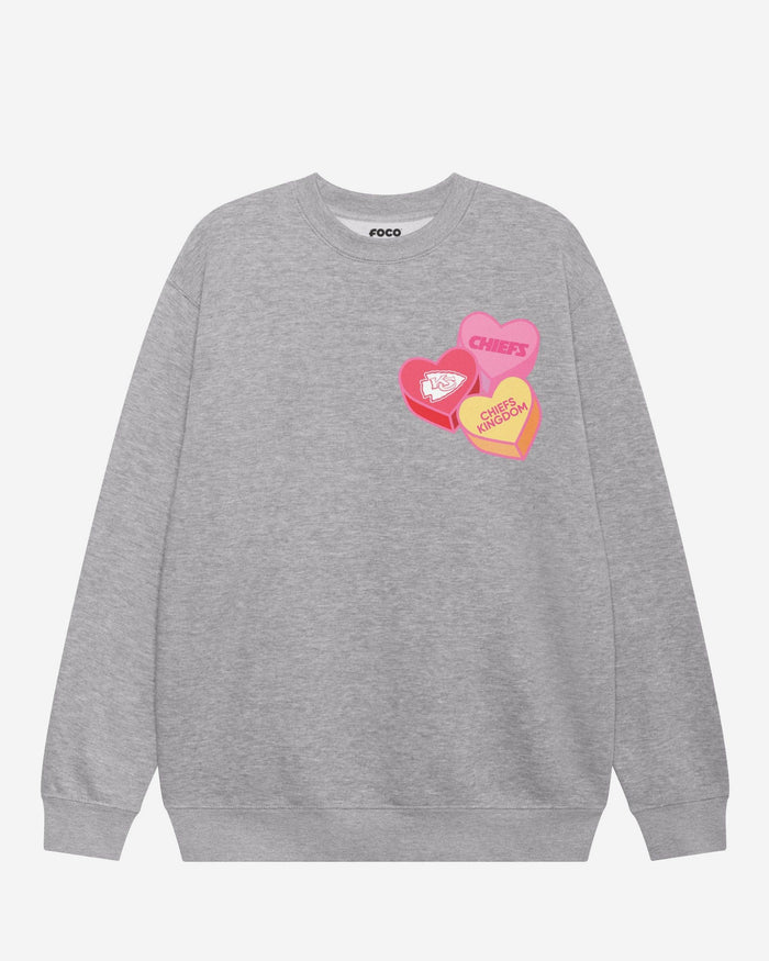 Kansas City Chiefs Candy Heart Crew Neck Sweatshirt FOCO Athletic Heather S - FOCO.com