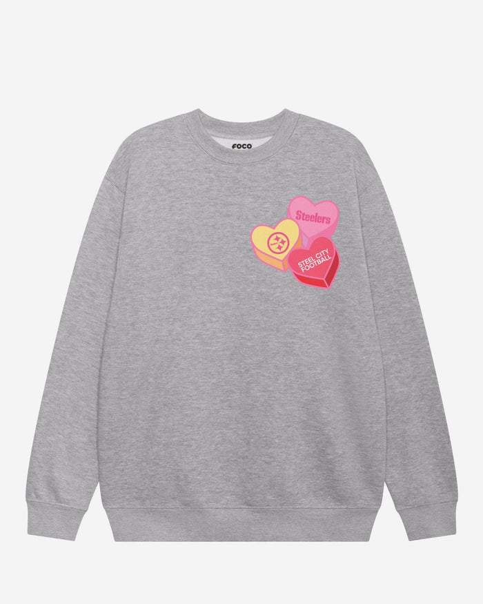 Pittsburgh Steelers Candy Heart Crew Neck Sweatshirt FOCO Athletic Heather S - FOCO.com