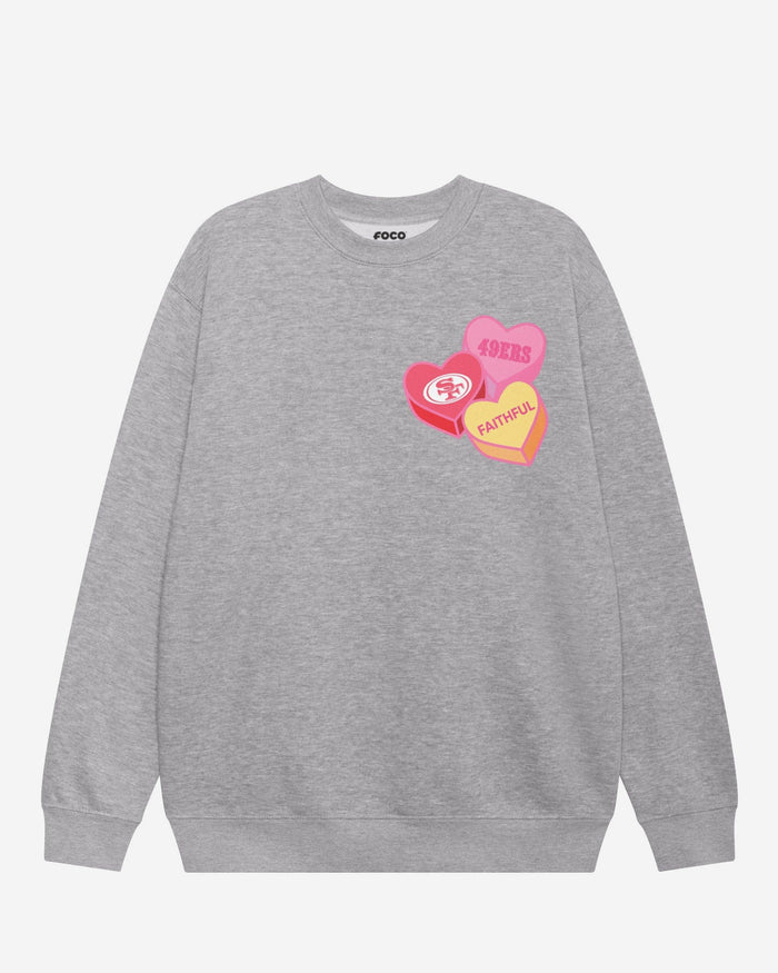 San Francisco 49ers Candy Heart Crew Neck Sweatshirt FOCO Athletic Heather S - FOCO.com