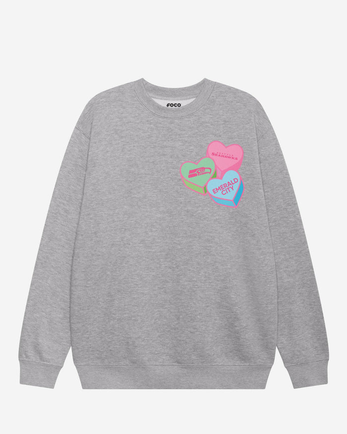 Seattle Seahawks Candy Heart Crew Neck Sweatshirt FOCO Athletic Heather S - FOCO.com