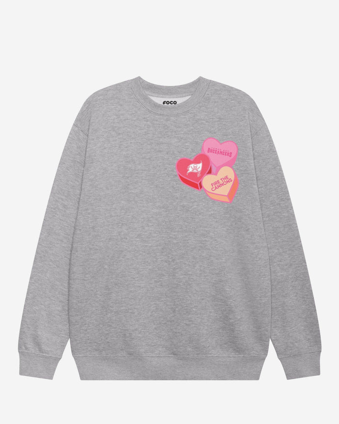 Tampa Bay Buccaneers Candy Heart Crew Neck Sweatshirt FOCO Athletic Heather S - FOCO.com