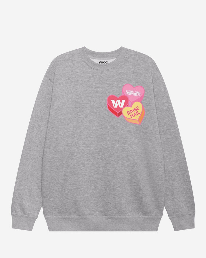 Washington Commanders Candy Heart Crew Neck Sweatshirt FOCO Athletic Heather S - FOCO.com