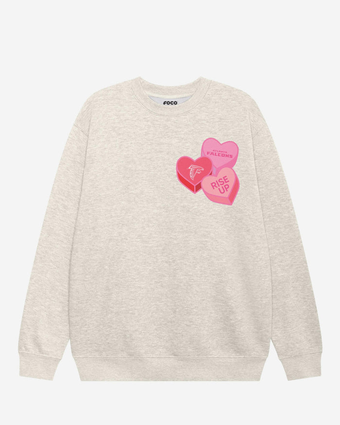 Atlanta Falcons Candy Heart Crew Neck Sweatshirt FOCO Oatmeal Heather S - FOCO.com