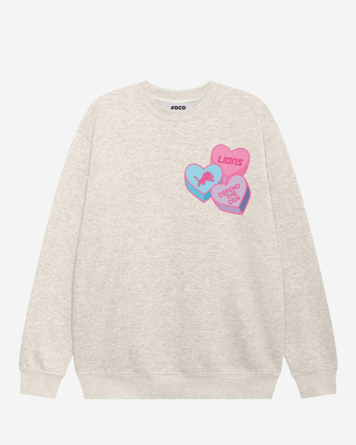 Detroit Lions Candy Heart Crew Neck Sweatshirt FOCO Oatmeal Heather S - FOCO.com