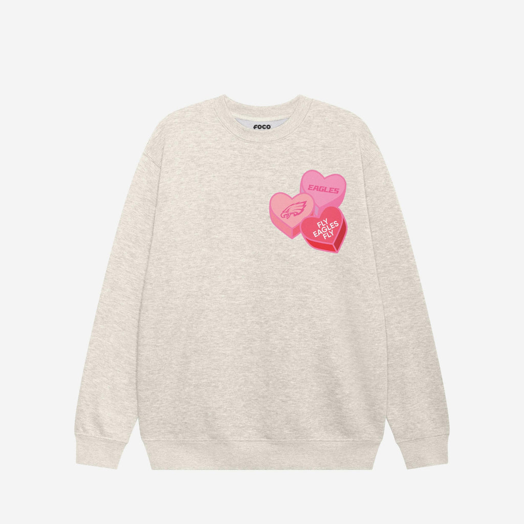 Philadelphia Eagles Candy Heart Crew Neck Sweatshirt FOCO Oatmeal Heather S - FOCO.com