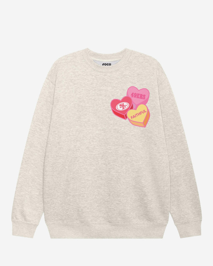 San Francisco 49ers Candy Heart Crew Neck Sweatshirt FOCO Oatmeal Heather S - FOCO.com
