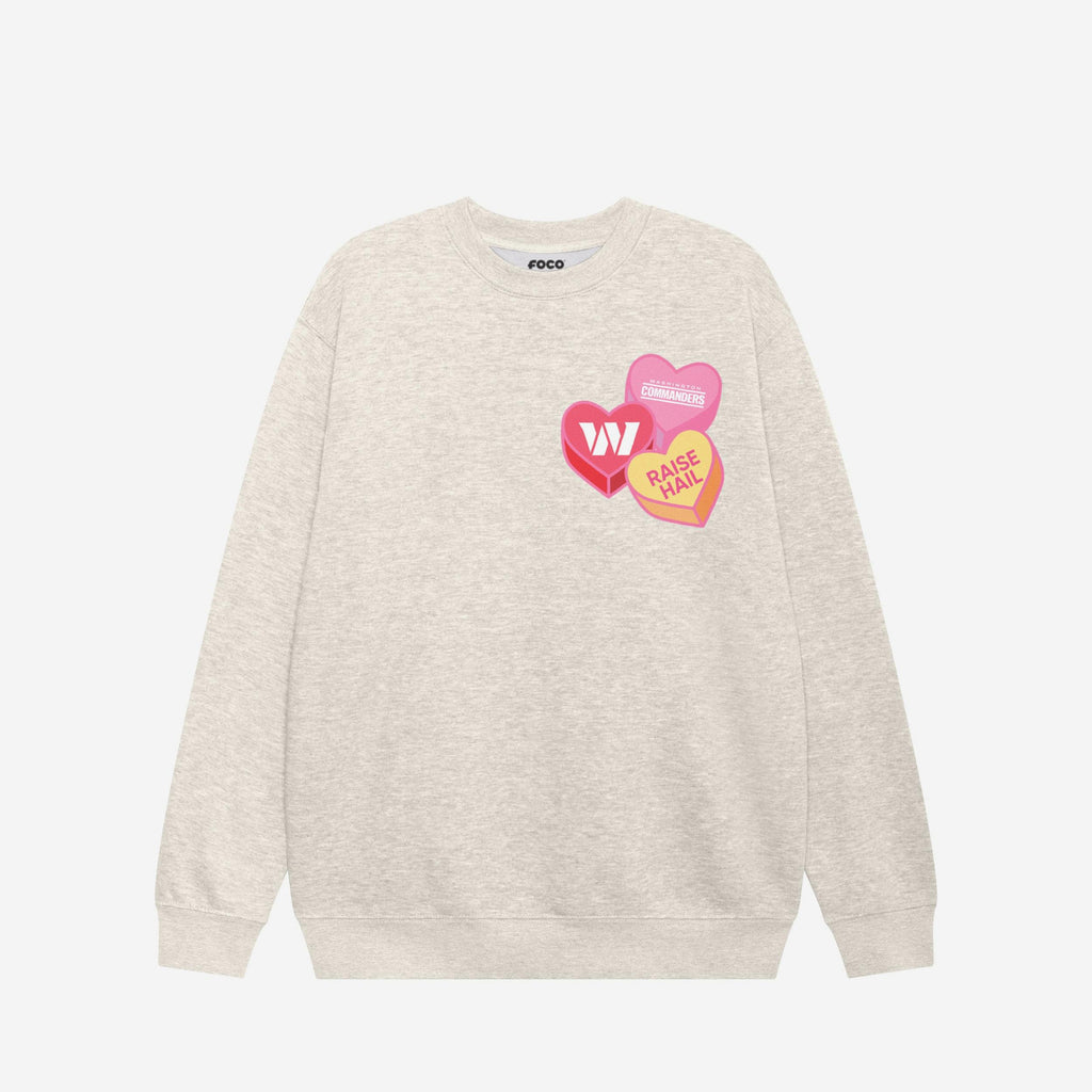 Washington Commanders Candy Heart Crew Neck Sweatshirt FOCO Oatmeal Heather S - FOCO.com
