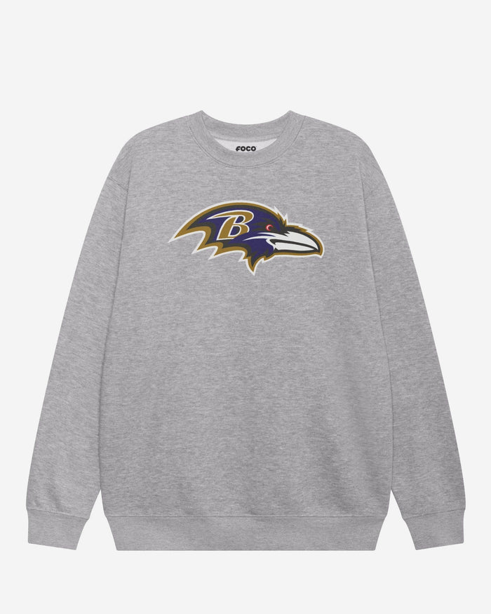 Baltimore Ravens Primary Logo Crew Neck Sweatshirt FOCO Athletic Heather S - FOCO.com