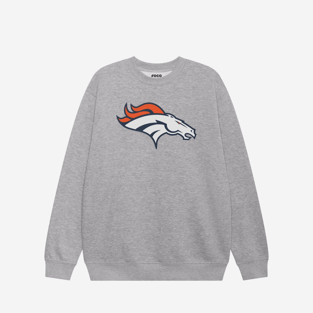 Denver Broncos Primary Logo Crew Neck Sweatshirt FOCO Athletic Heather S - FOCO.com
