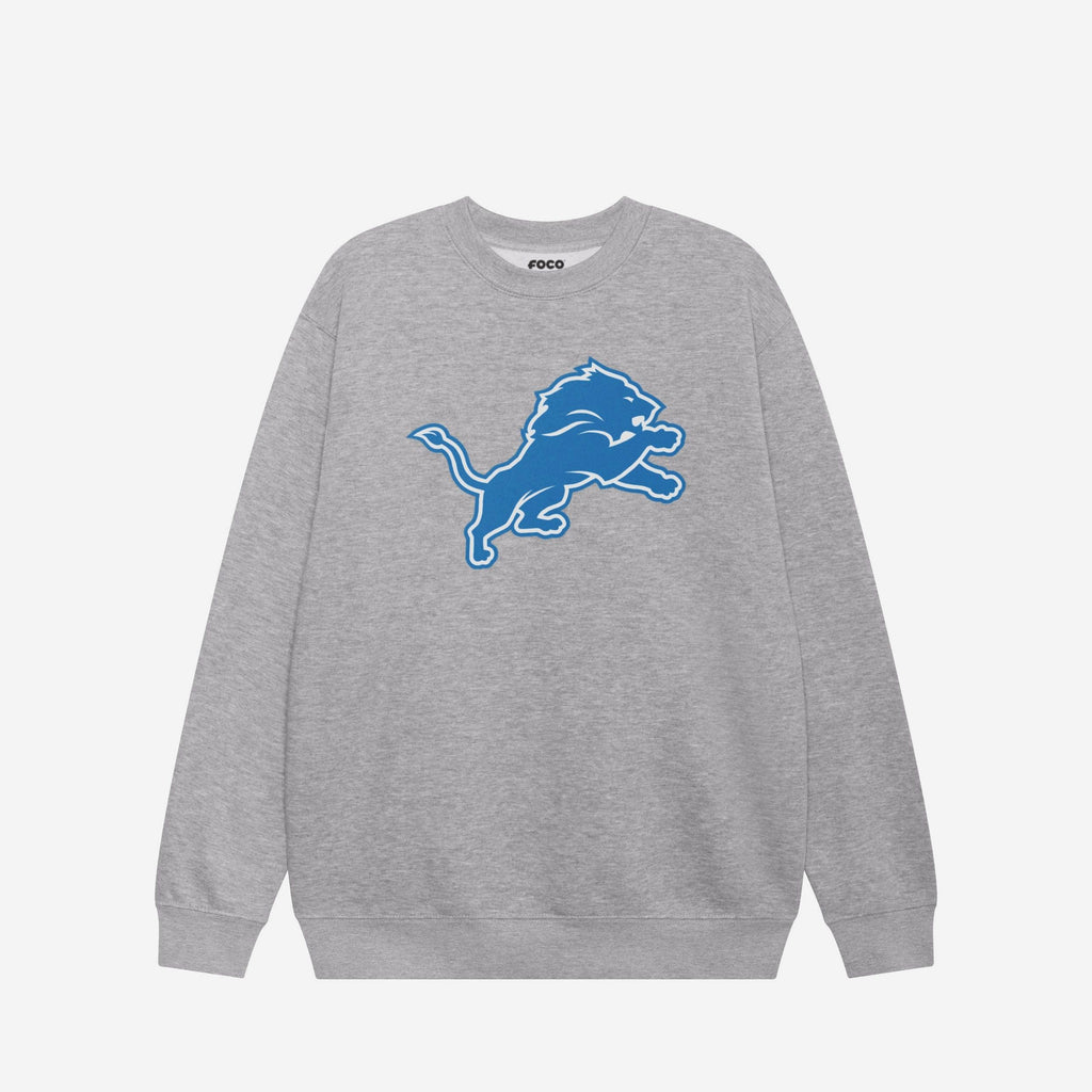 Detroit Lions Primary Logo Crew Neck Sweatshirt FOCO Athletic Heather S - FOCO.com