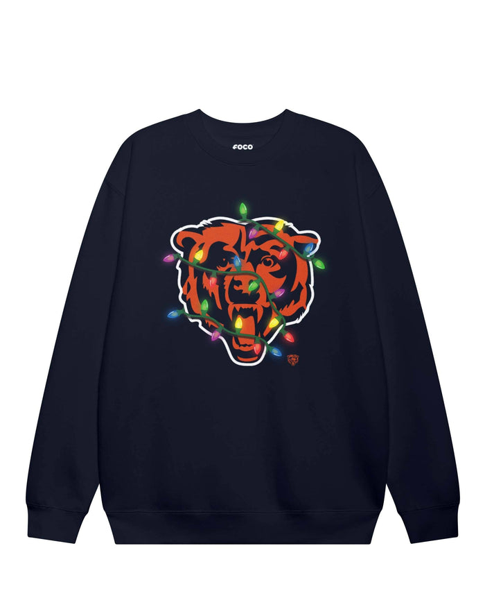 Chicago Bears Primary Logo Holiday Lights Crew Neck Sweatshirt