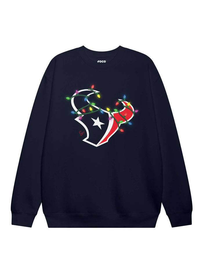 Houston Texans Primary Logo Holiday Lights Crew Neck Sweatshirt
