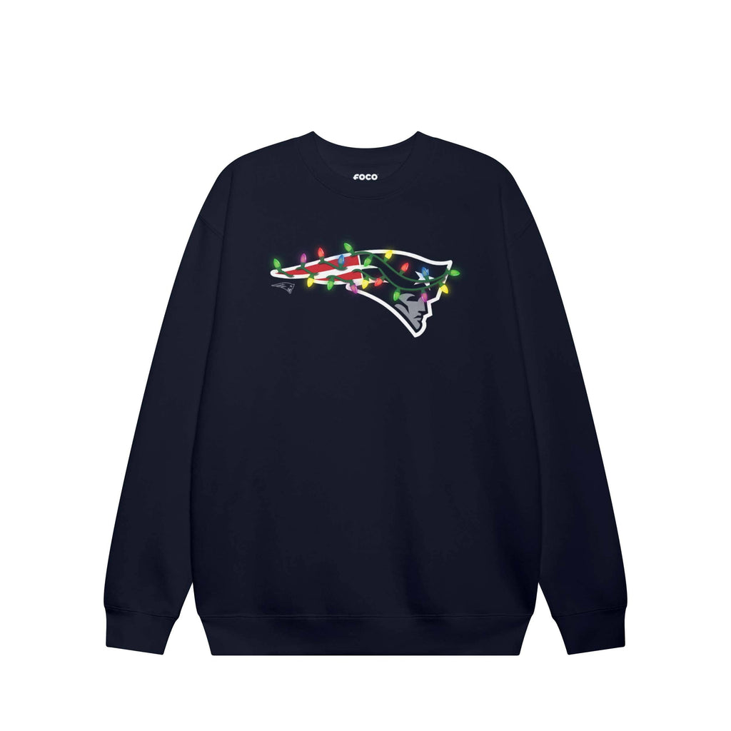 New England Patriots Primary Logo Holiday Lights Crew Neck Sweatshirt