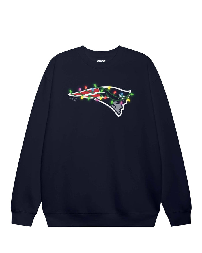 New England Patriots Primary Logo Holiday Lights Crew Neck Sweatshirt