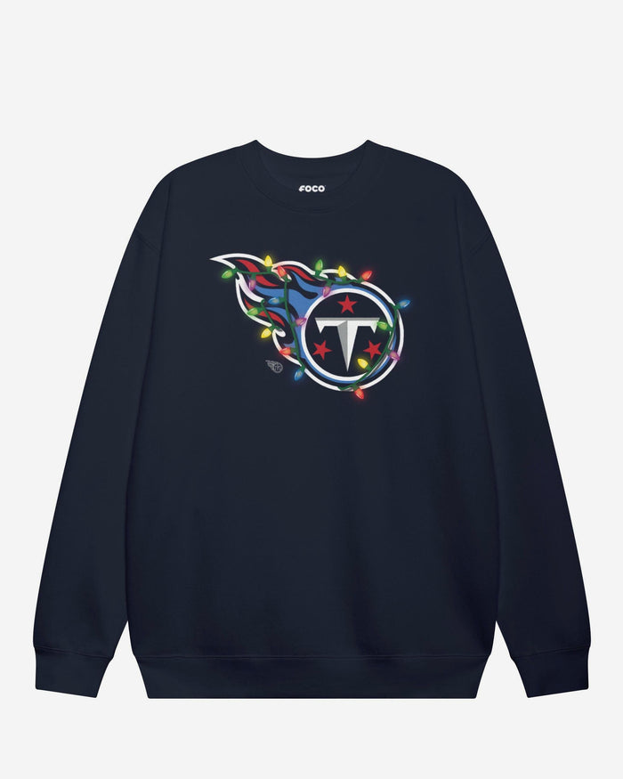 Tennessee Titans Primary Logo Holiday Lights Crew Neck Sweatshirt FOCO Black S - FOCO.com