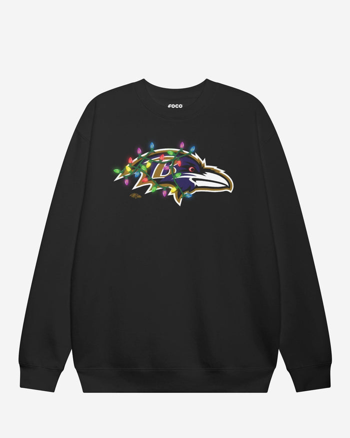 Baltimore Ravens Primary Logo Holiday Lights Crew Neck Sweatshirt FOCO S - FOCO.com