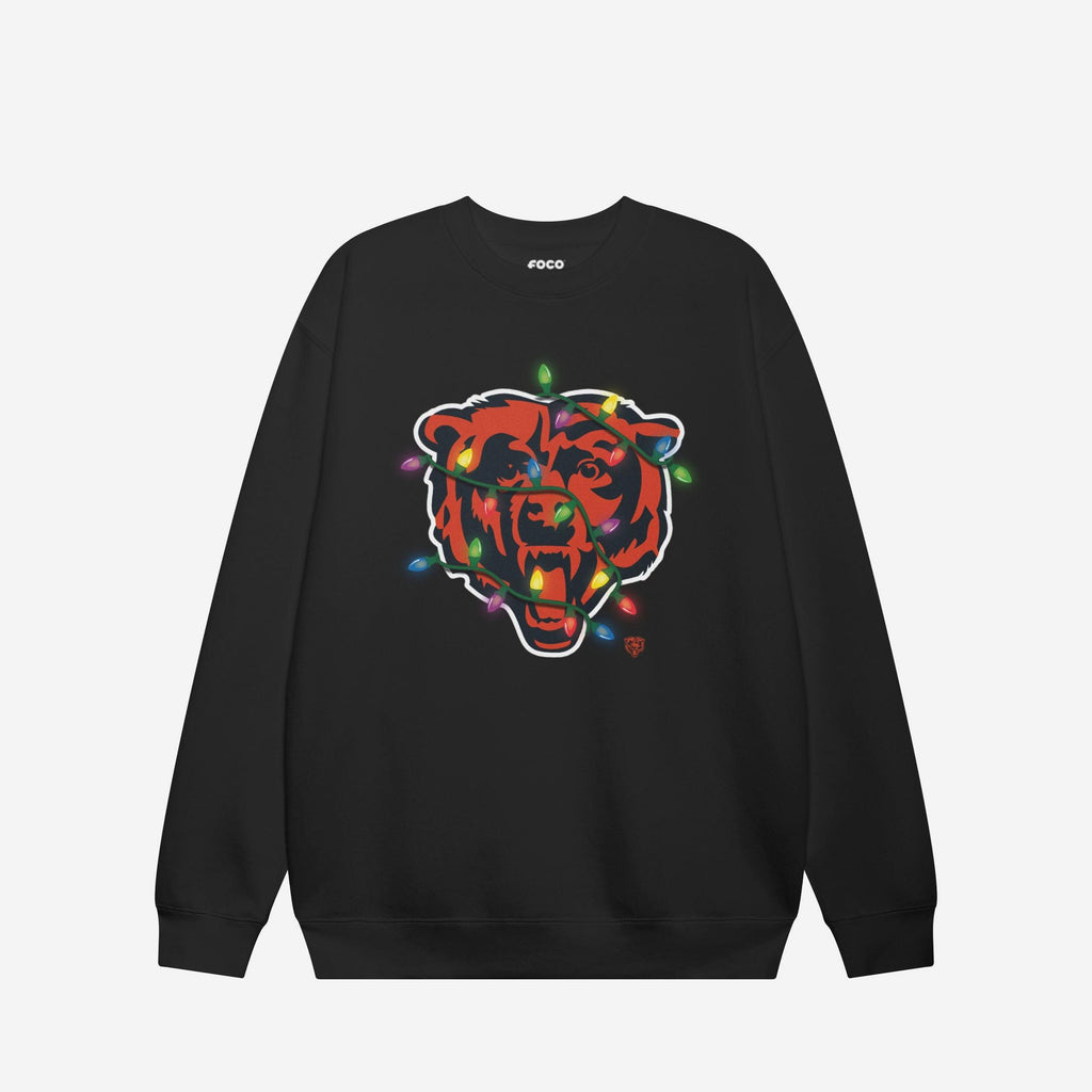 Chicago Bears Primary Logo Holiday Lights Crew Neck Sweatshirt FOCO Black S - FOCO.com