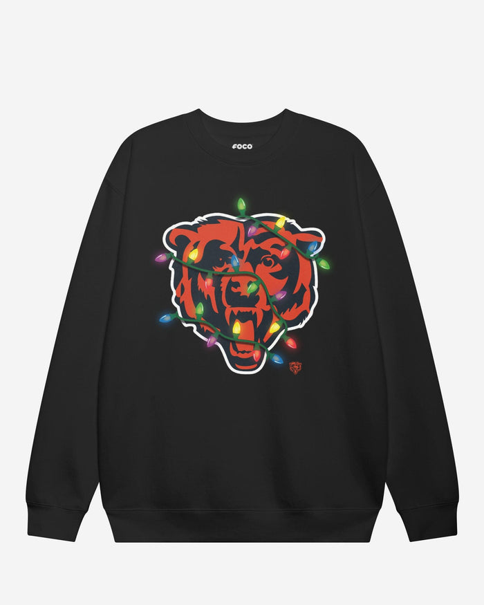 Chicago Bears Primary Logo Holiday Lights Crew Neck Sweatshirt FOCO Navy S - FOCO.com