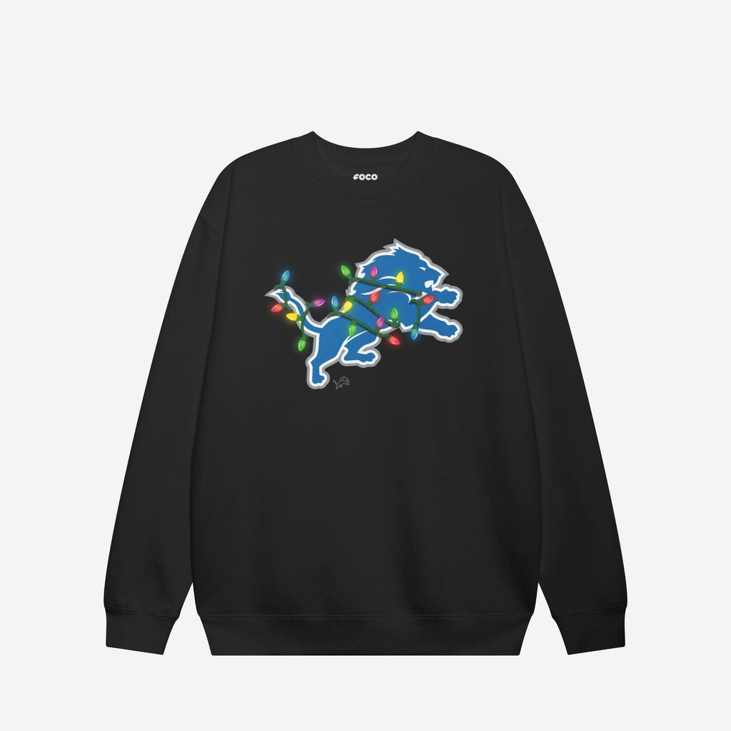 Detroit Lions Primary Logo Holiday Lights Crew Neck Sweatshirt FOCO S - FOCO.com
