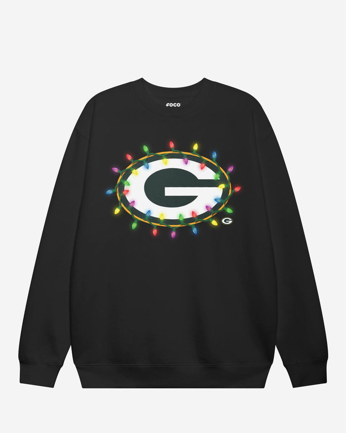 Green Bay Packers Primary Logo Holiday Lights Crew Neck Sweatshirt FOCO S - FOCO.com