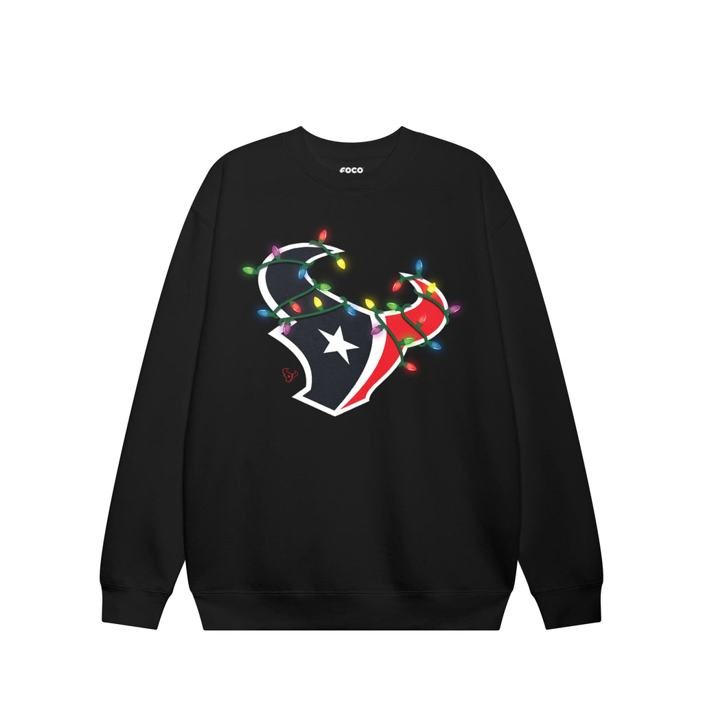 Houston Texans Primary Logo Holiday Lights Crew Neck Sweatshirt