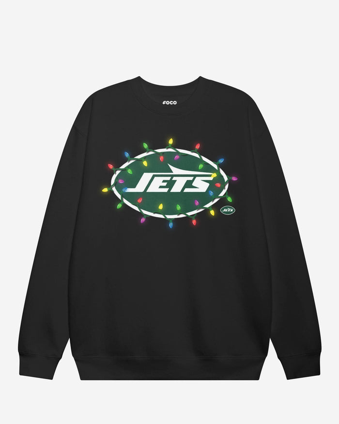 New York Jets Primary Logo Holiday Lights Crew Neck Sweatshirt FOCO S - FOCO.com