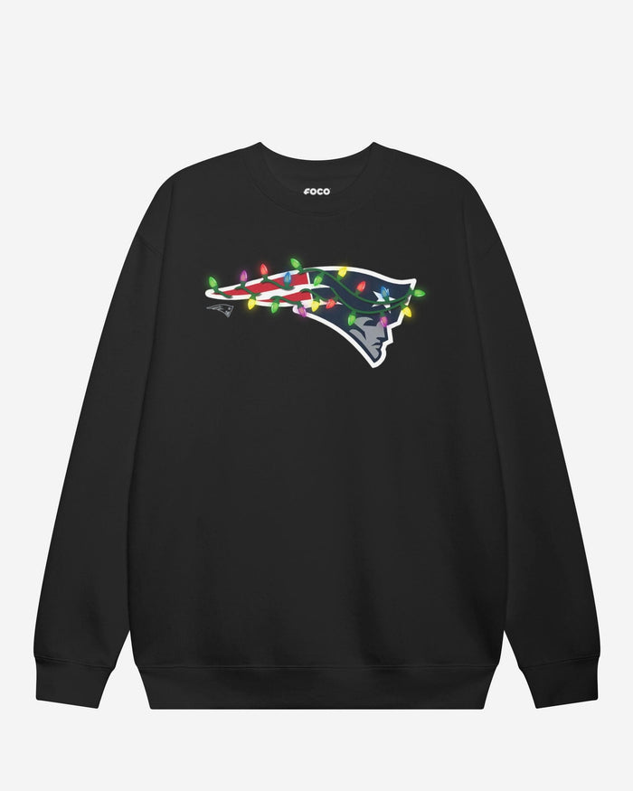 New England Patriots Primary Logo Holiday Lights Crew Neck Sweatshirt FOCO Navy S - FOCO.com