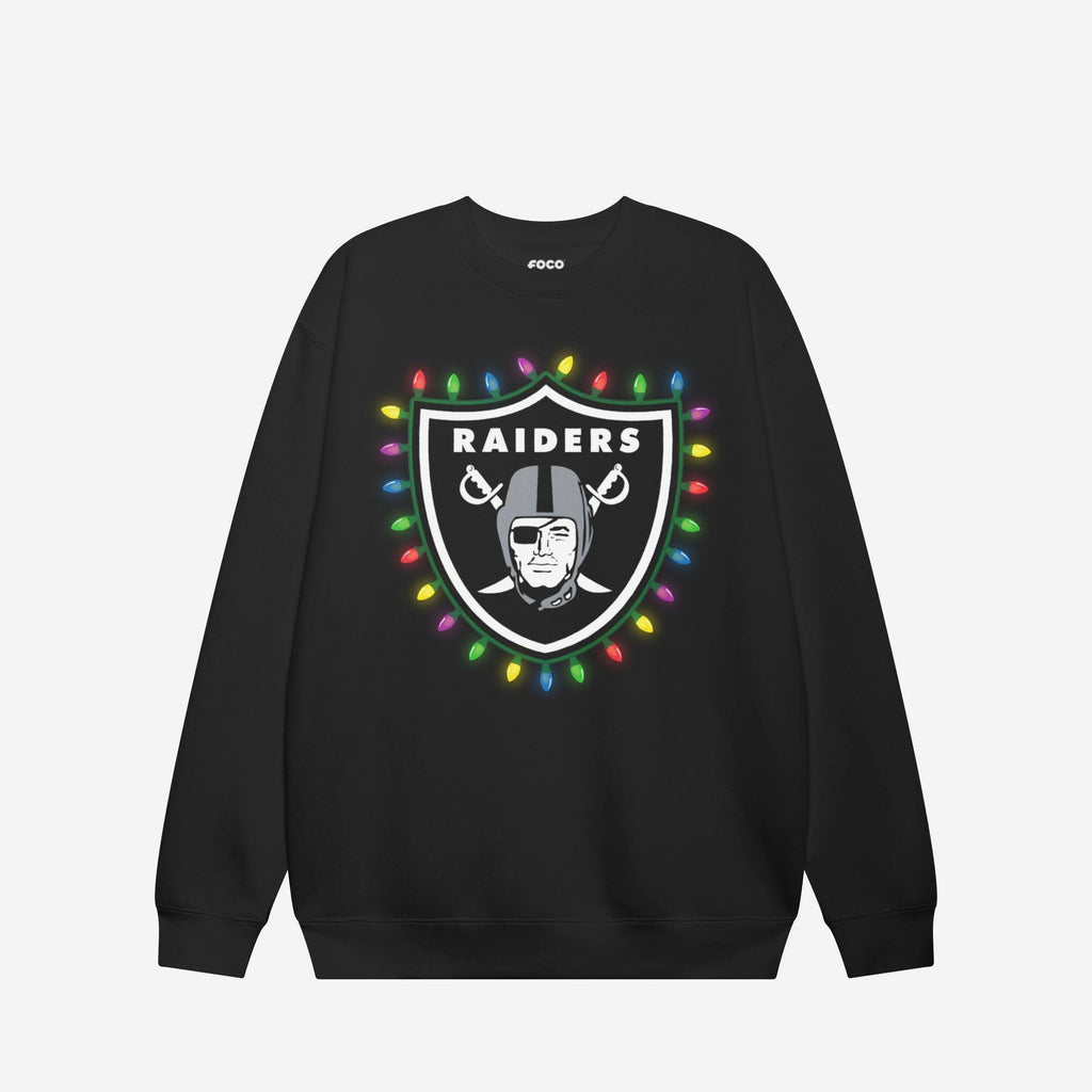 Las Vegas Raiders Primary Logo Holiday Lights Crew Neck Sweatshirt FOCO S - FOCO.com