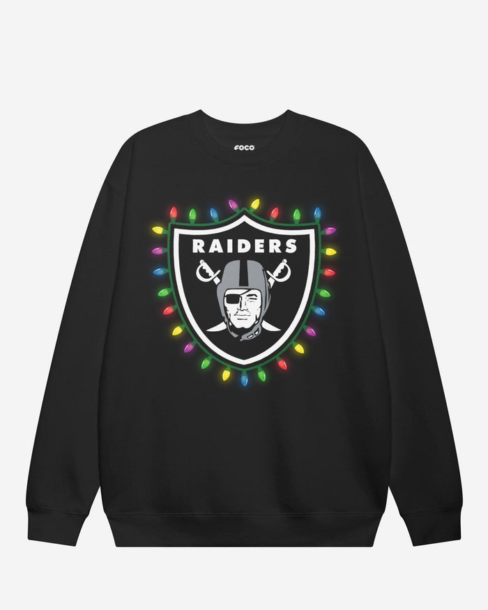 Las Vegas Raiders Primary Logo Holiday Lights Crew Neck Sweatshirt FOCO S - FOCO.com