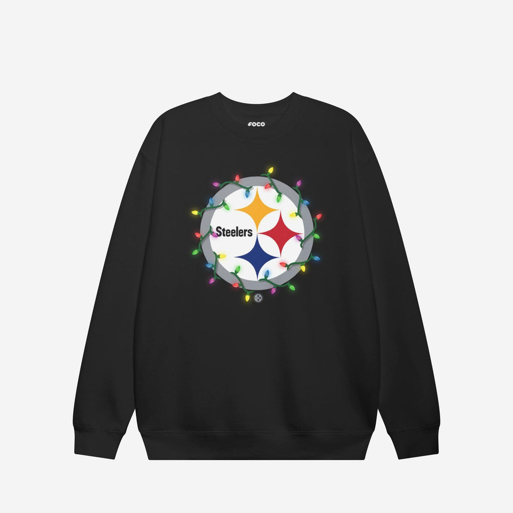 Pittsburgh Steelers Primary Logo Holiday Lights Crew Neck Sweatshirt FOCO S - FOCO.com