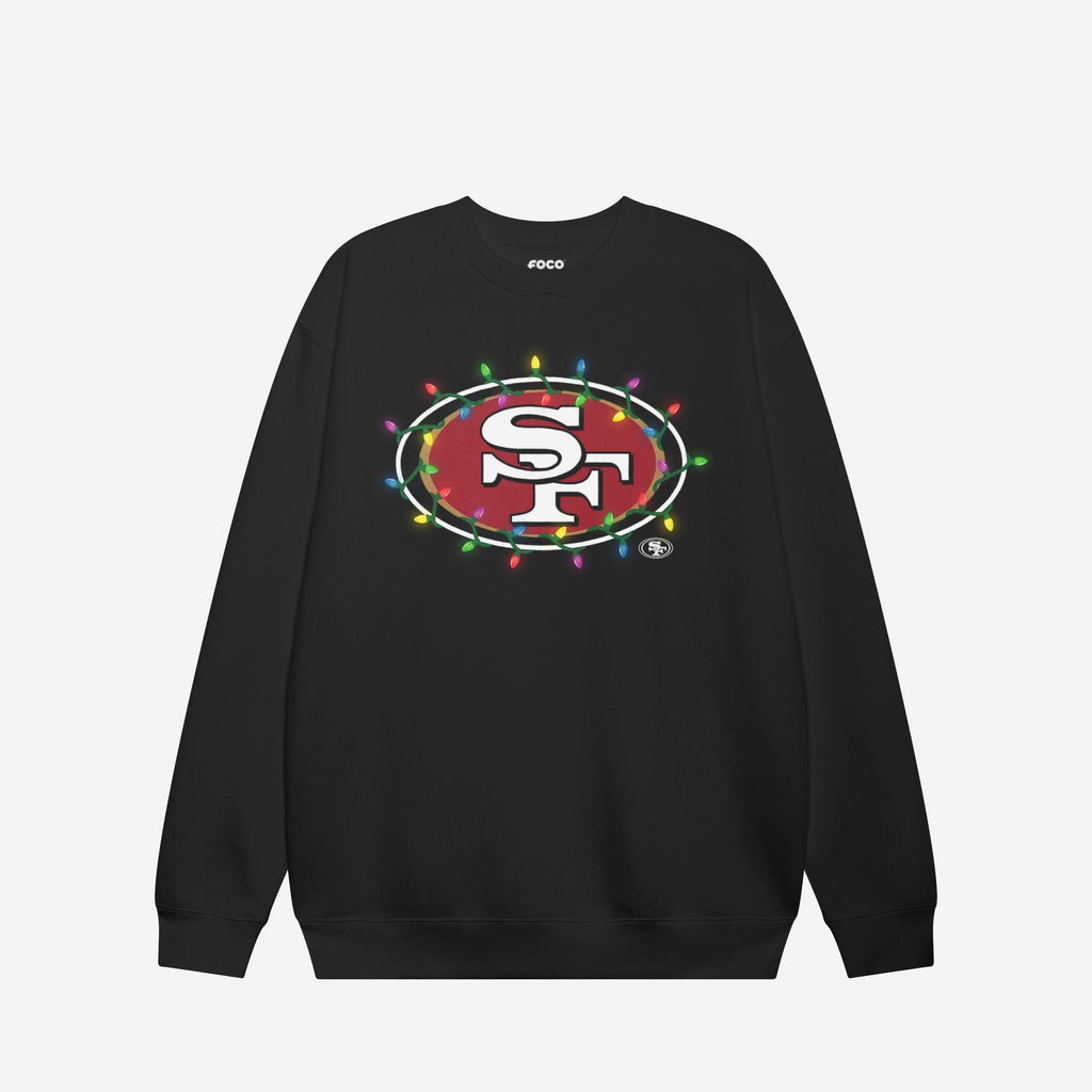 San Francisco 49ers Primary Logo Holiday Lights Crew Neck Sweatshirt FOCO S - FOCO.com