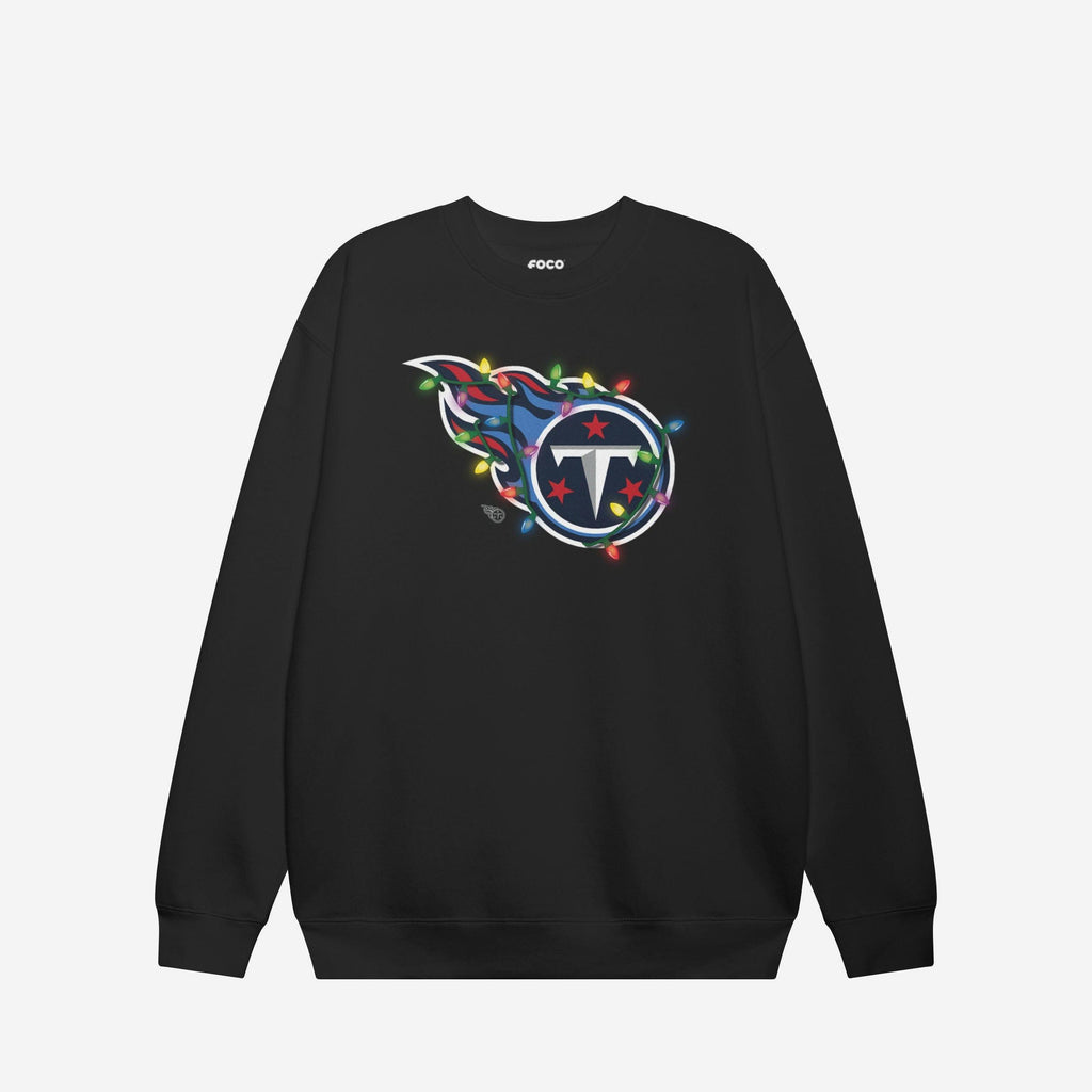 Tennessee Titans Primary Logo Holiday Lights Crew Neck Sweatshirt FOCO Black S - FOCO.com