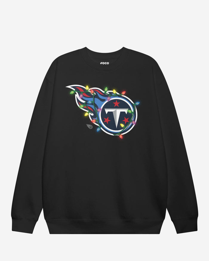 Tennessee Titans Primary Logo Holiday Lights Crew Neck Sweatshirt FOCO Navy S - FOCO.com