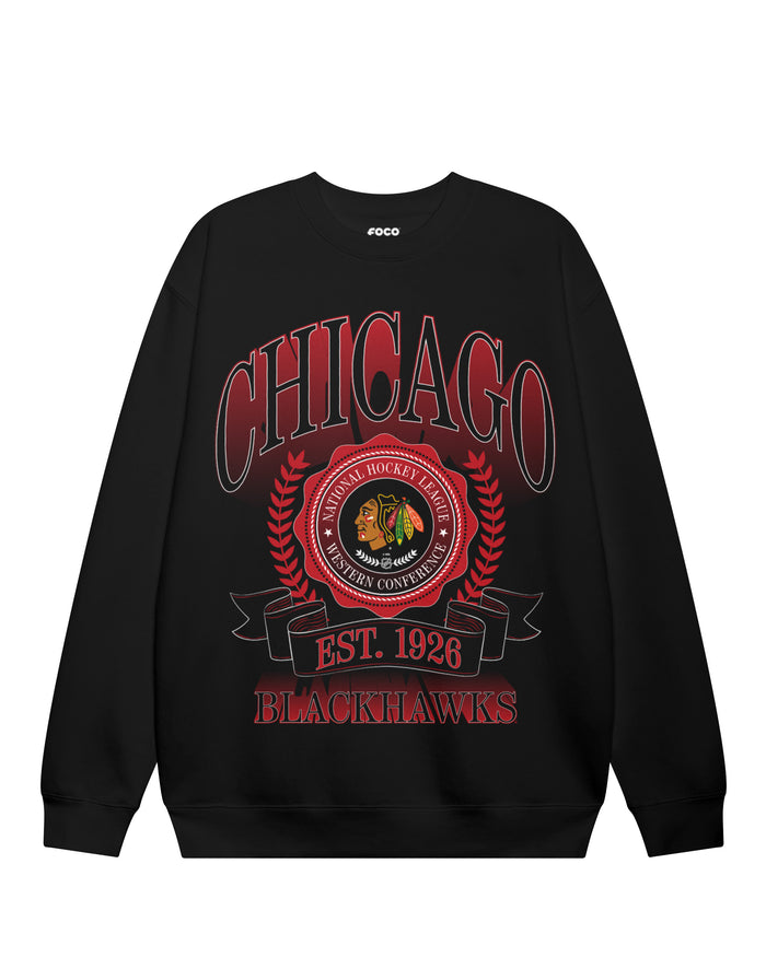 Chicago Blackhawks Banner Crest Crew Neck Sweatshirt