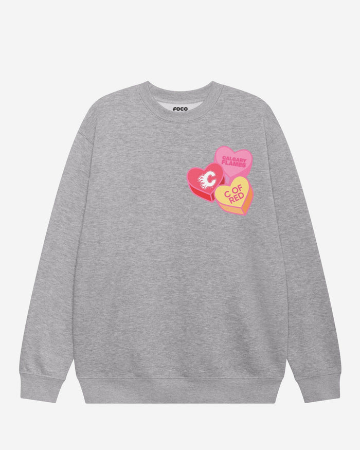 Calgary Flames Candy Heart Crew Neck Sweatshirt FOCO Athletic Heather S - FOCO.com