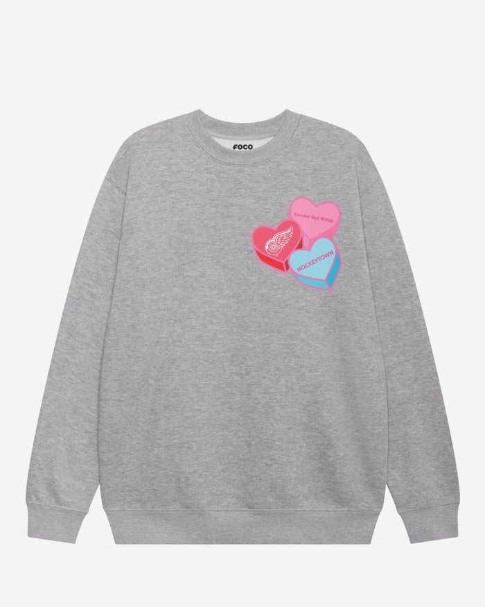 Detroit Red Wings Candy Heart Crew Neck Sweatshirt FOCO Athletic Heather S - FOCO.com