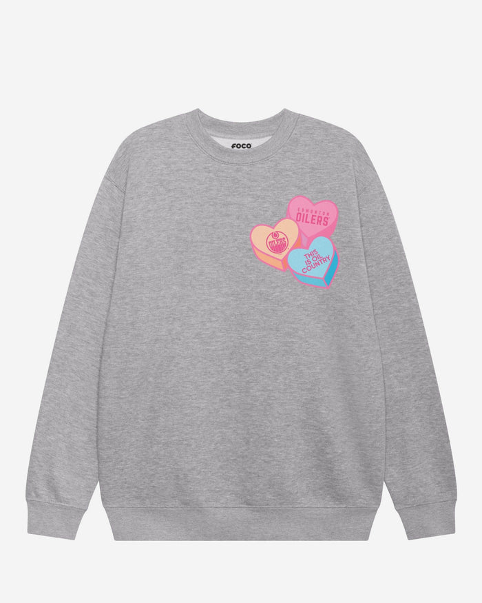 Edmonton Oilers Candy Heart Crew Neck Sweatshirt FOCO Athletic Heather S - FOCO.com
