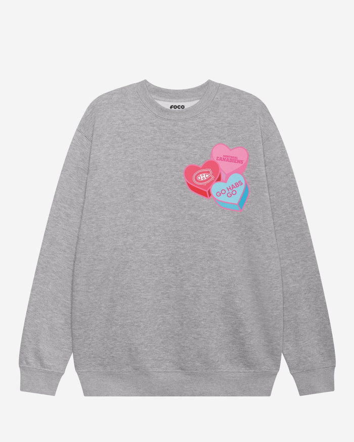 Montreal Canadiens Candy Heart Crew Neck Sweatshirt FOCO Athletic Heather S - FOCO.com