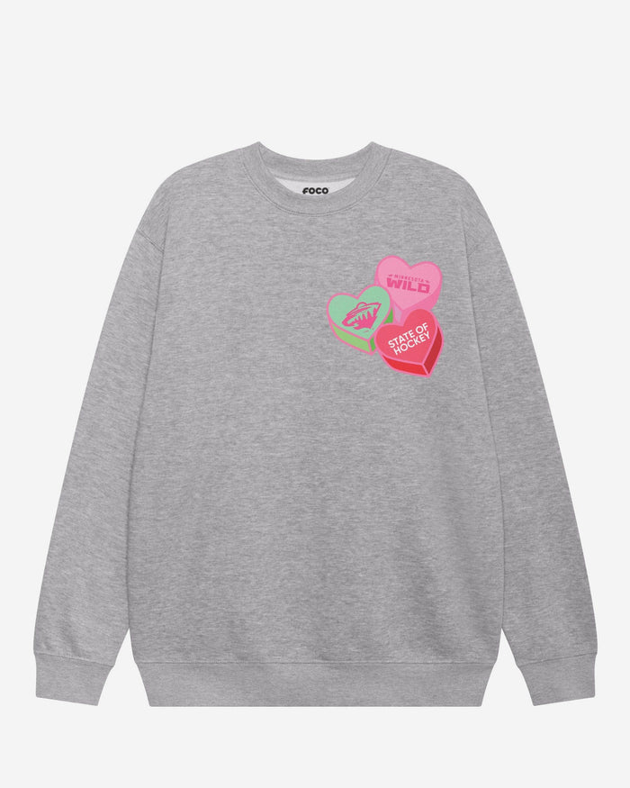 Minnesota Wild Candy Heart Crew Neck Sweatshirt FOCO Athletic Heather S - FOCO.com