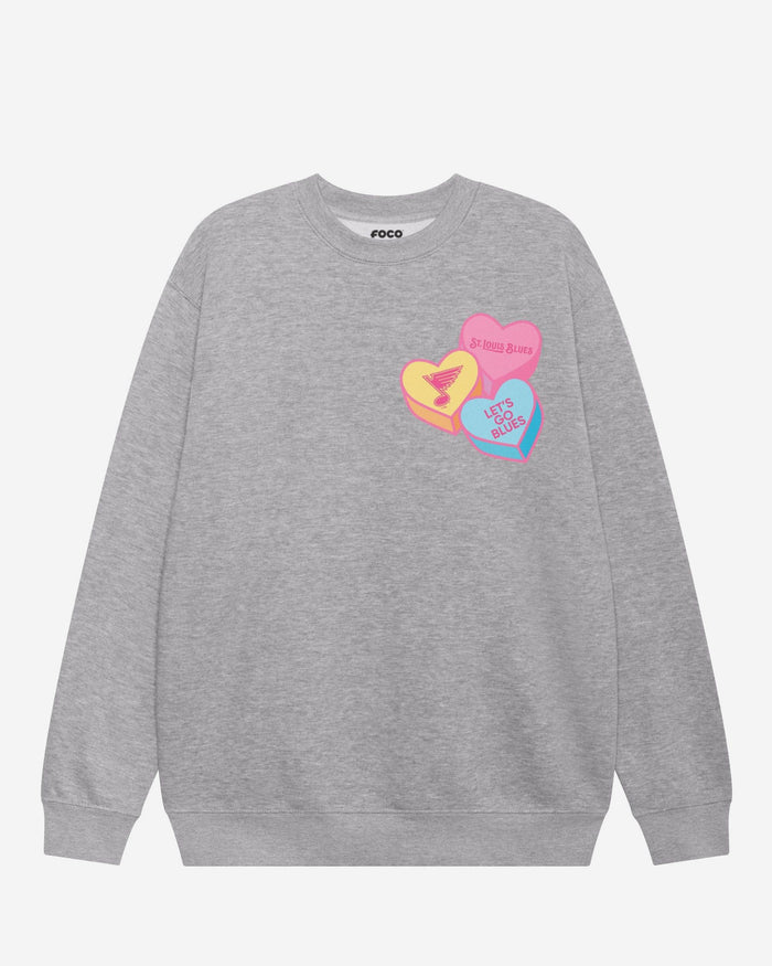 St Louis Blues Candy Heart Crew Neck Sweatshirt FOCO Athletic Heather S - FOCO.com