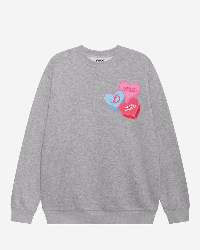 Tampa Bay Lightning Candy Heart Crew Neck Sweatshirt FOCO Athletic Heather S - FOCO.com