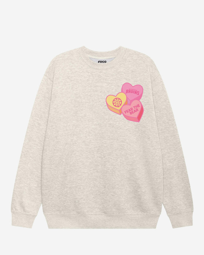 Boston Bruins Candy Heart Crew Neck Sweatshirt FOCO Oatmeal Heather S - FOCO.com