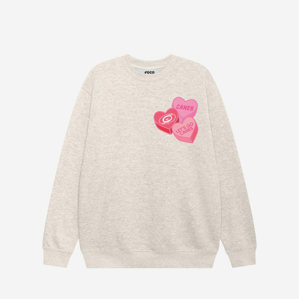 Carolina Hurricanes Candy Heart Crew Neck Sweatshirt FOCO Oatmeal Heather S - FOCO.com