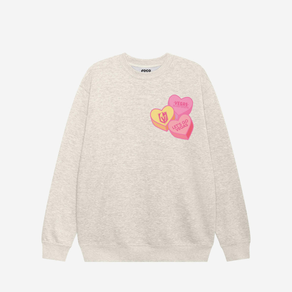 Vegas Golden Knights Candy Heart Crew Neck Sweatshirt FOCO Oatmeal Heather S - FOCO.com