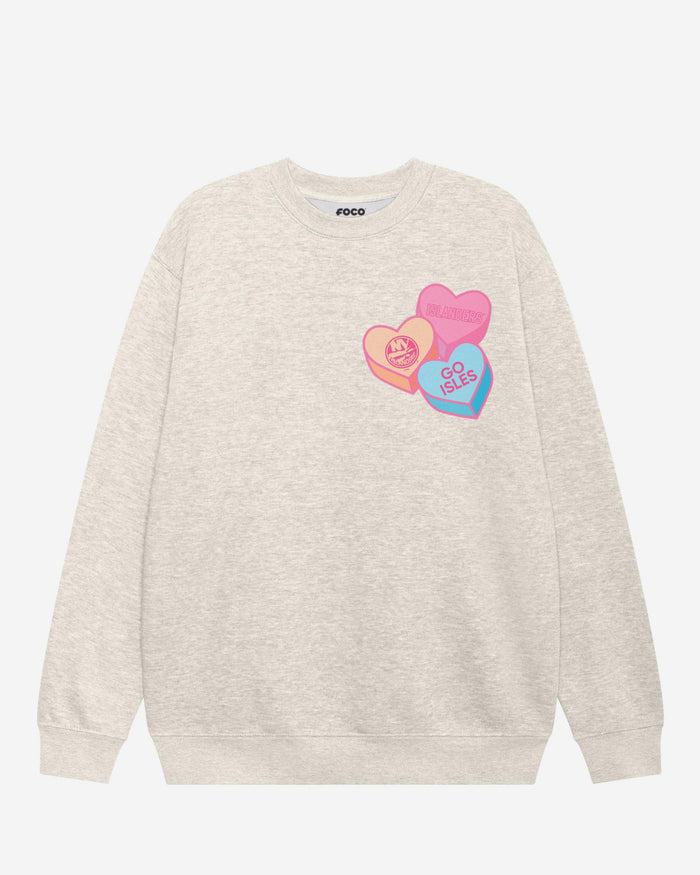 New York Islanders Candy Heart Crew Neck Sweatshirt FOCO Oatmeal Heather S - FOCO.com