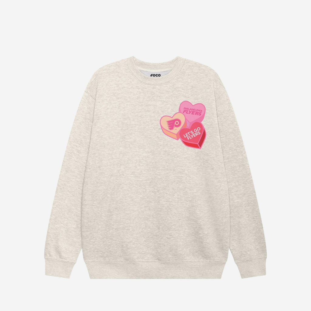 Philadelphia Flyers Candy Heart Crew Neck Sweatshirt FOCO Oatmeal Heather S - FOCO.com