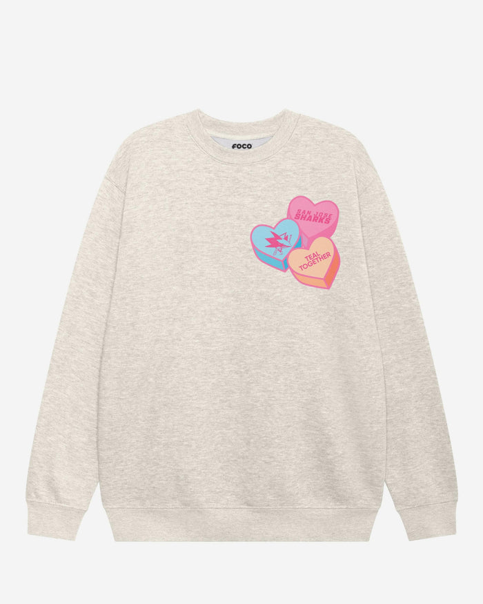 San Jose Sharks Candy Heart Crew Neck Sweatshirt FOCO Oatmeal Heather S - FOCO.com