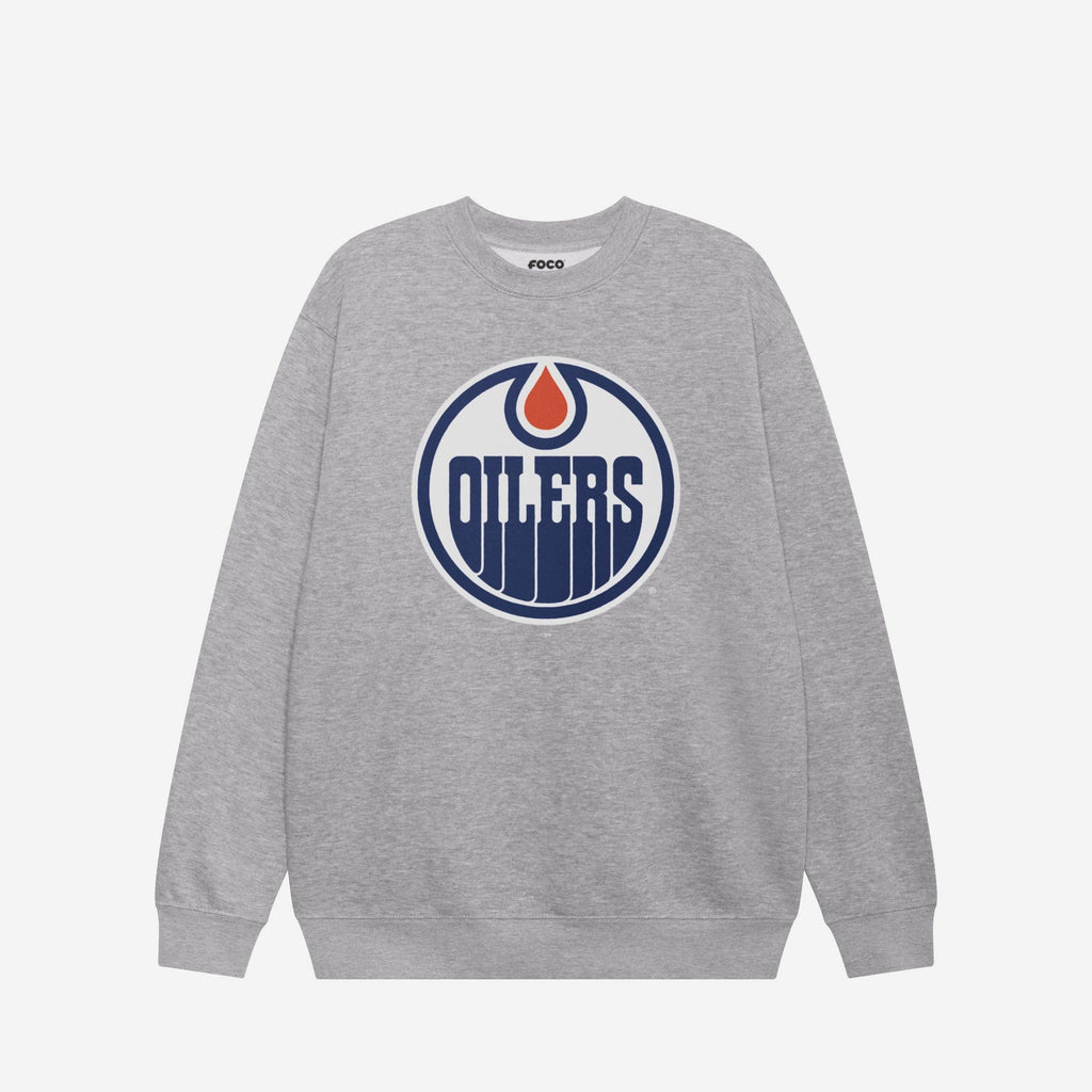 Edmonton Oilers Primary Logo Crew Neck Sweatshirt FOCO Athletic Heather S - FOCO.com
