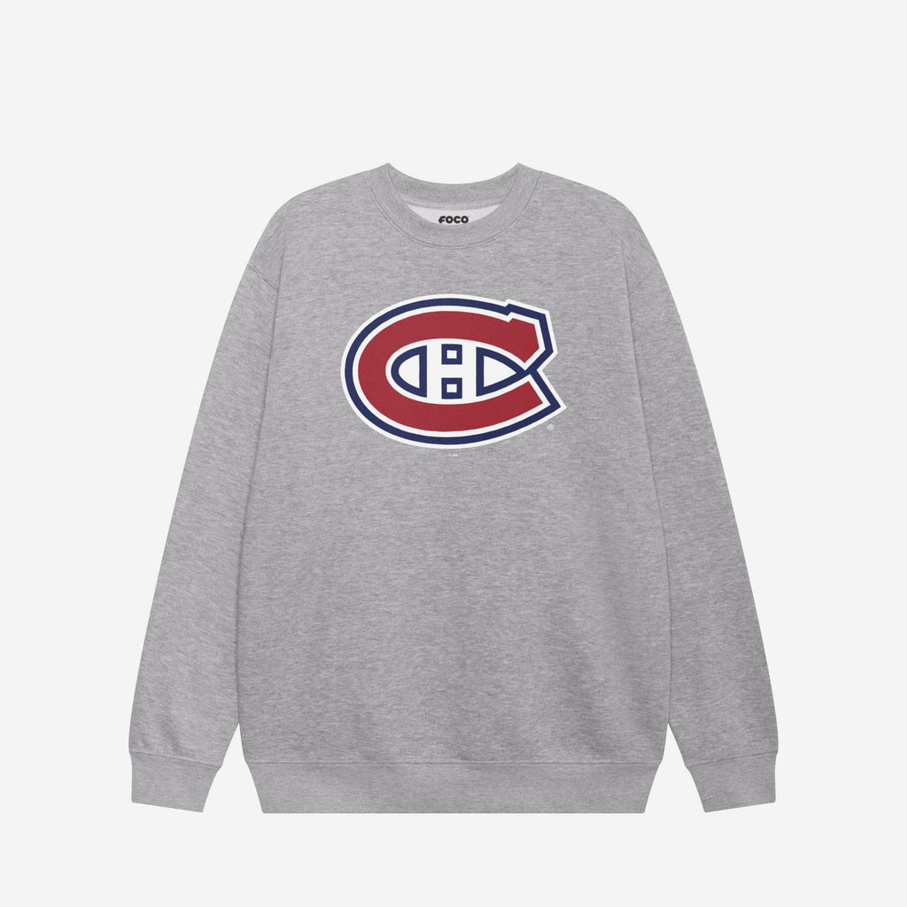 Montreal Canadiens Primary Logo Crew Neck Sweatshirt FOCO Athletic Heather S - FOCO.com